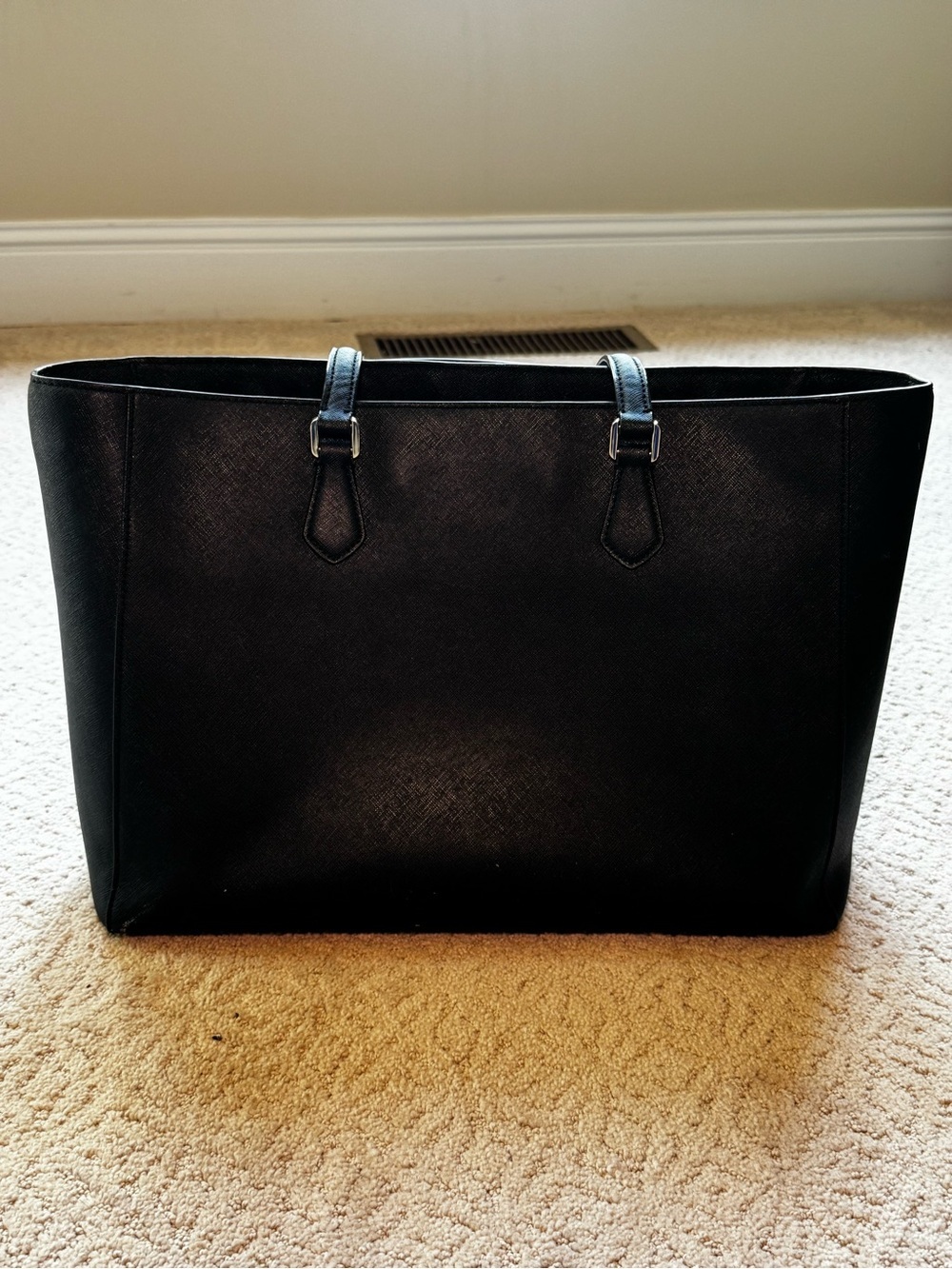 Tory Burch Black Leather Saffiano Tote with Gold Accents - Picture 3 of 12